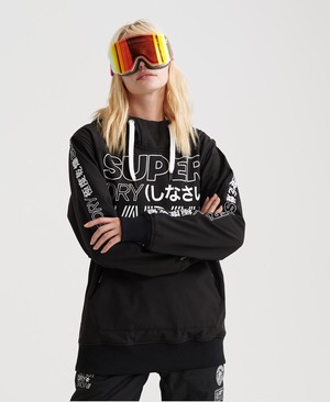 Superdry Snow Tech Hoodie Női Kapucnis Pulóver Fekete | BRLFZ6492